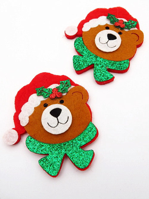 Мече Коледно филц и ева брокат 61х50мм 5броя