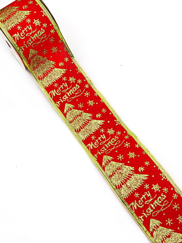 Лента Текстил със щампа КОЛЕДА 63мм ~2.70метра