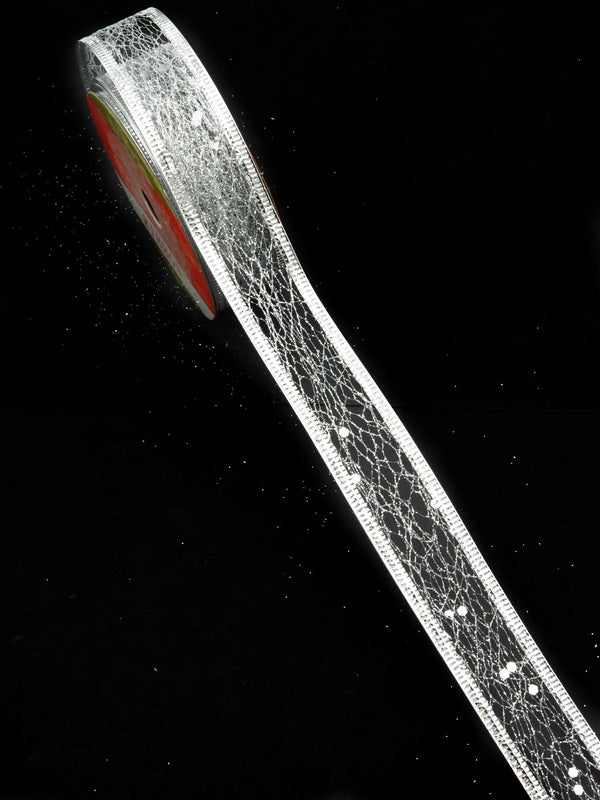 Лента Мрежа с Брокат Сребро 25мм ~2.70метра