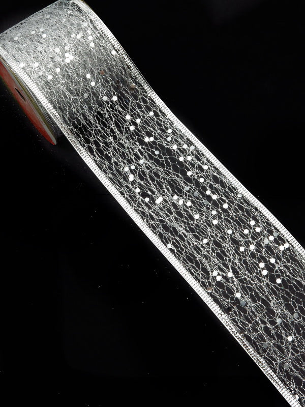 Лента Мрежа с Брокат Сребро 63мм ~2.70метра