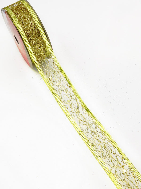 Лента Мрежа с Брокат Злато 25мм ~2.70метра